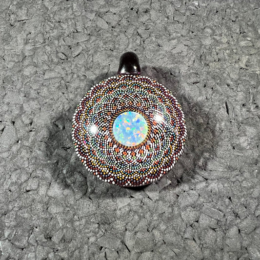 JH Glass - Sacred Geometry Dotwork Pendant - Gold Amethyst